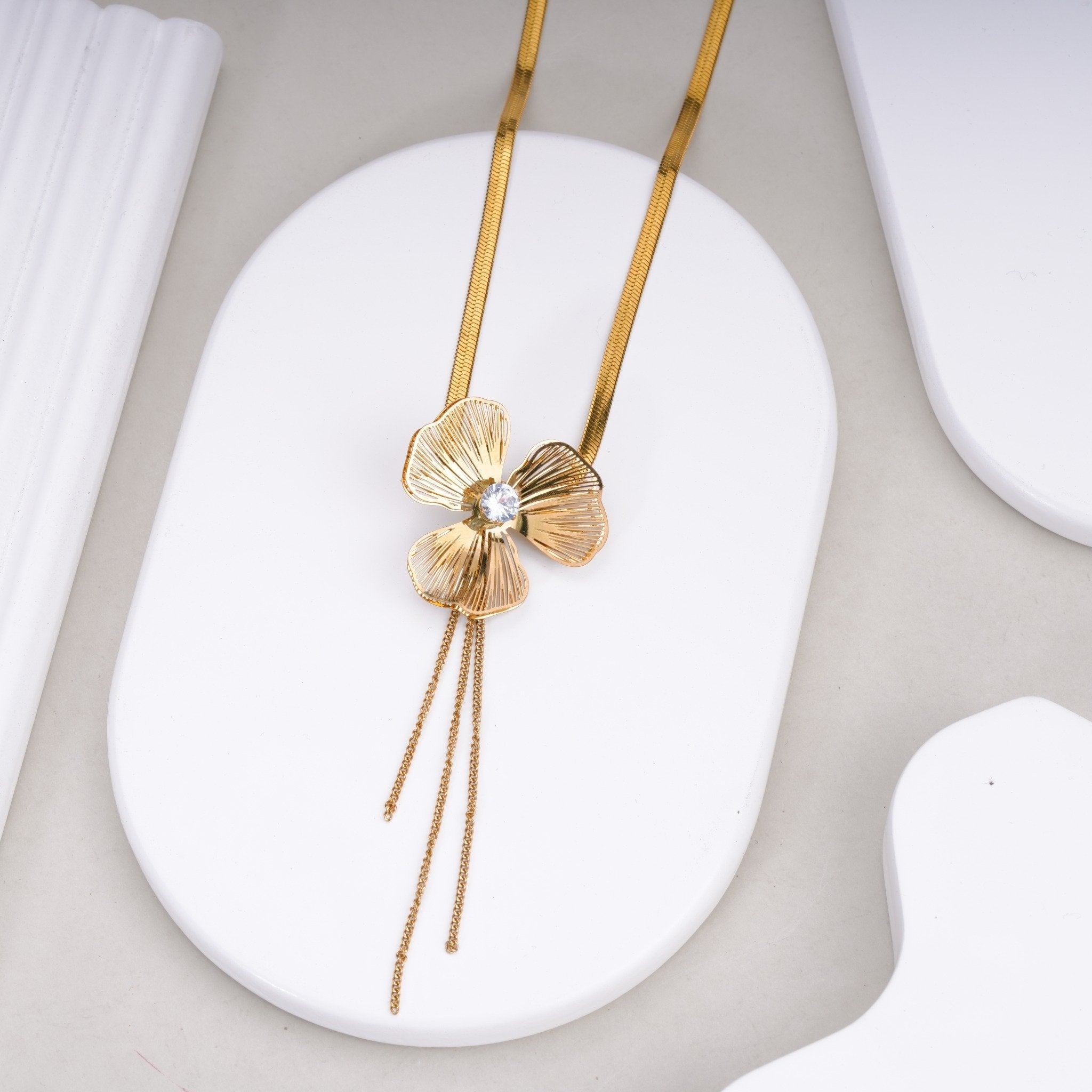 Aureva Crystal Petal Drop 18 Carat Gold Finished PVD Coated Anti-Tarnish Necklace