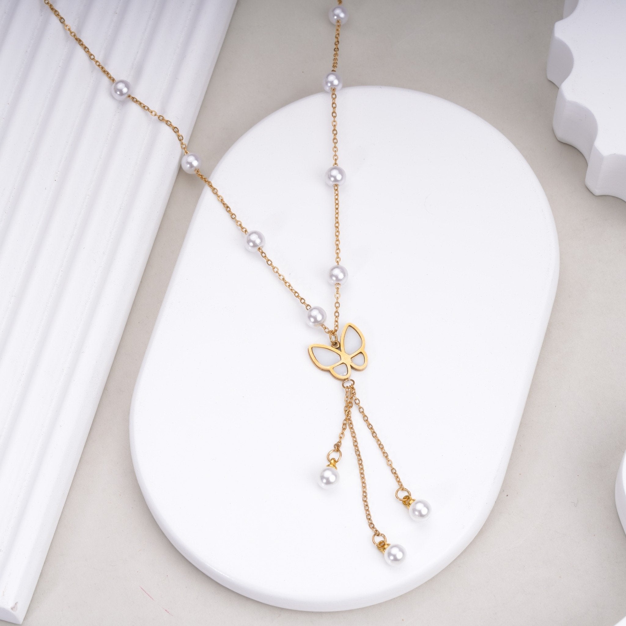 Aurevia Pearl Flutter 18 Carat Gold Finished PVD Coated Anti-Tarnish Necklace