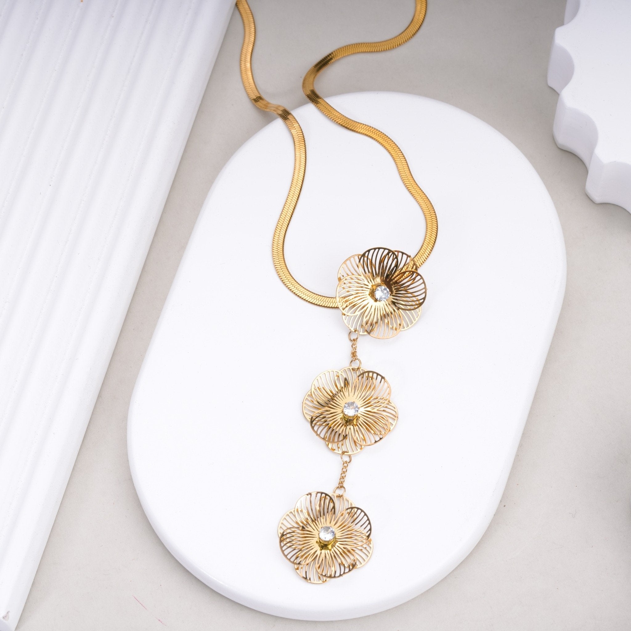 Zelina Radiant Flora 18 Carat Gold Finished PVD Coated Anti-Tarnish Necklace