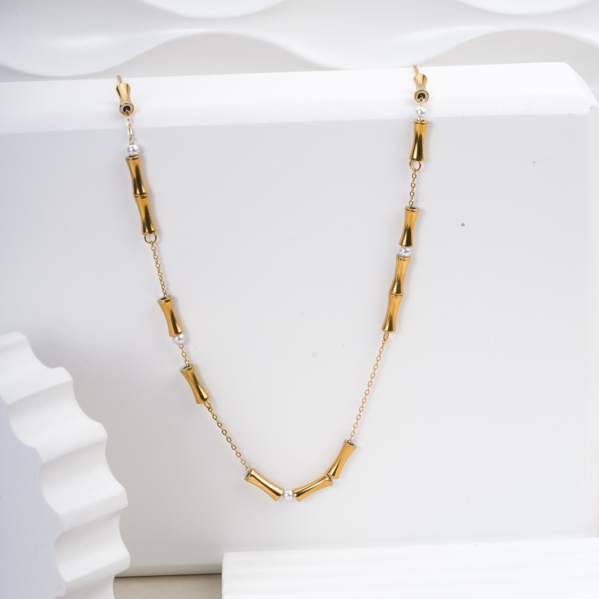 Bambelle Pearl Link 18 Carat Gold Finished PVD Coated Anti-Tarnish Necklace