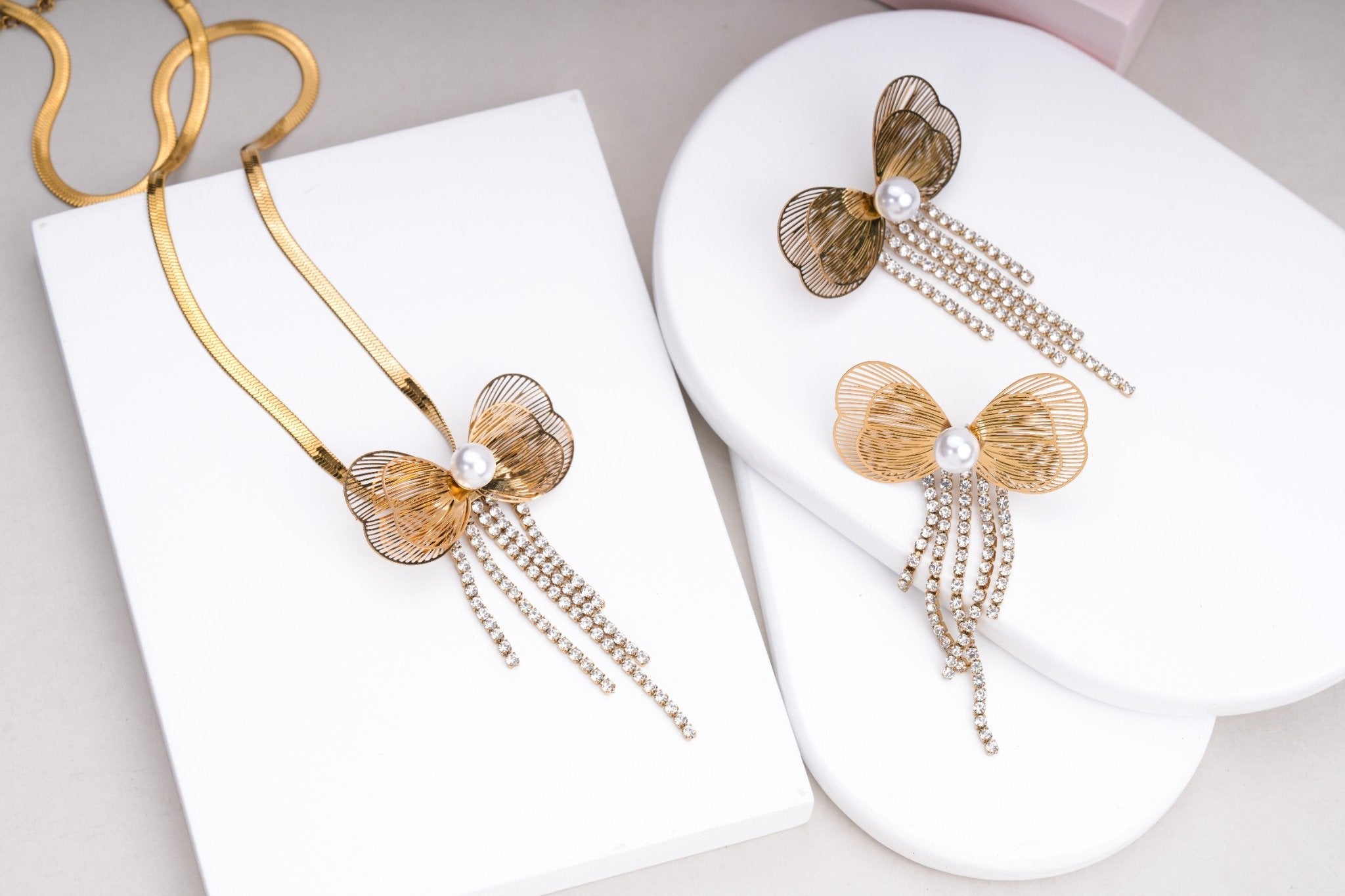 Pearl Bowfall Radiance 18 Carat Gold Finished PVD Coated Anti-Tarnish Set