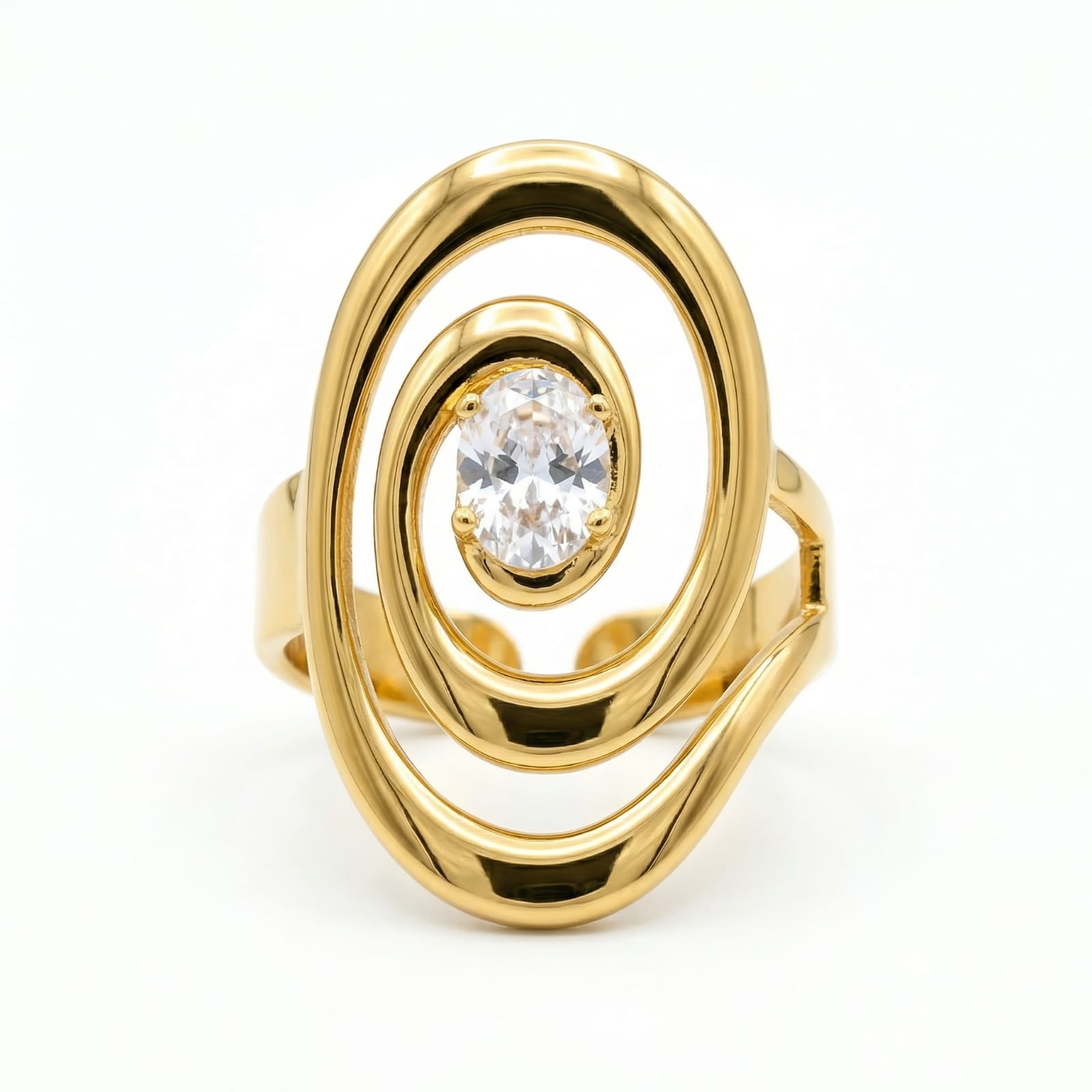 Orbit Glow Crystal 18 Carat Gold Finished PVD Coated Anti-Tarnish Ring