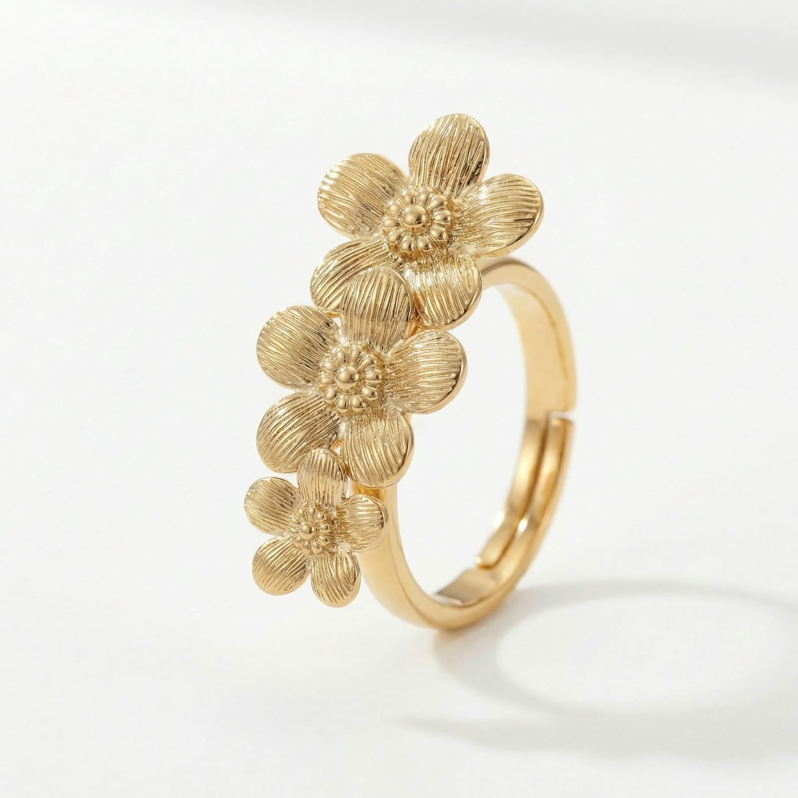 Golden Blossom Trio 18 Carat Gold Finished PVD Coated Anti-Tarnish Ring