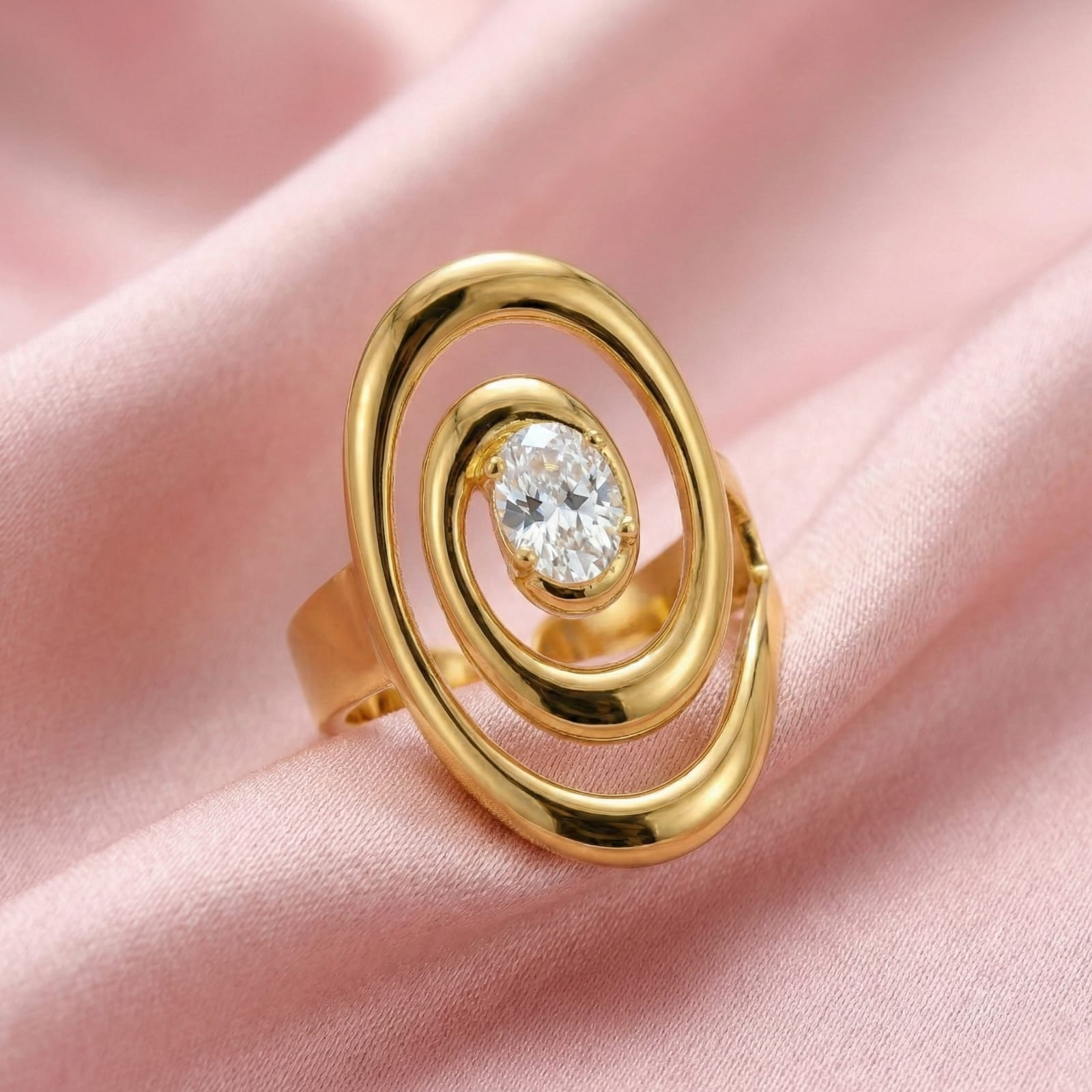 Orbit Glow Crystal 18 Carat Gold Finished PVD Coated Anti-Tarnish Ring