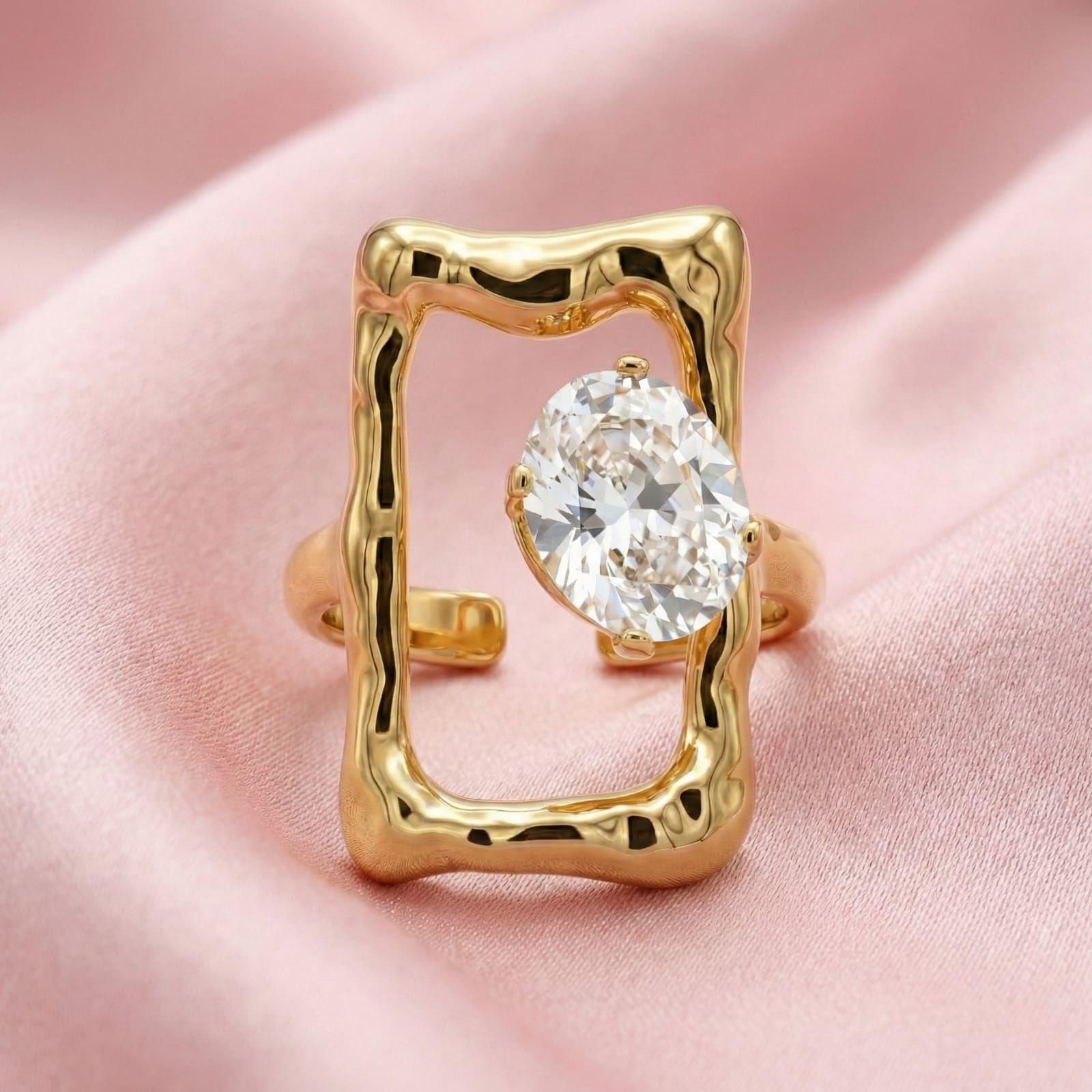 Radiant Frame 18 Carat Gold Finished PVD Coated Anti-Tarnish Ring