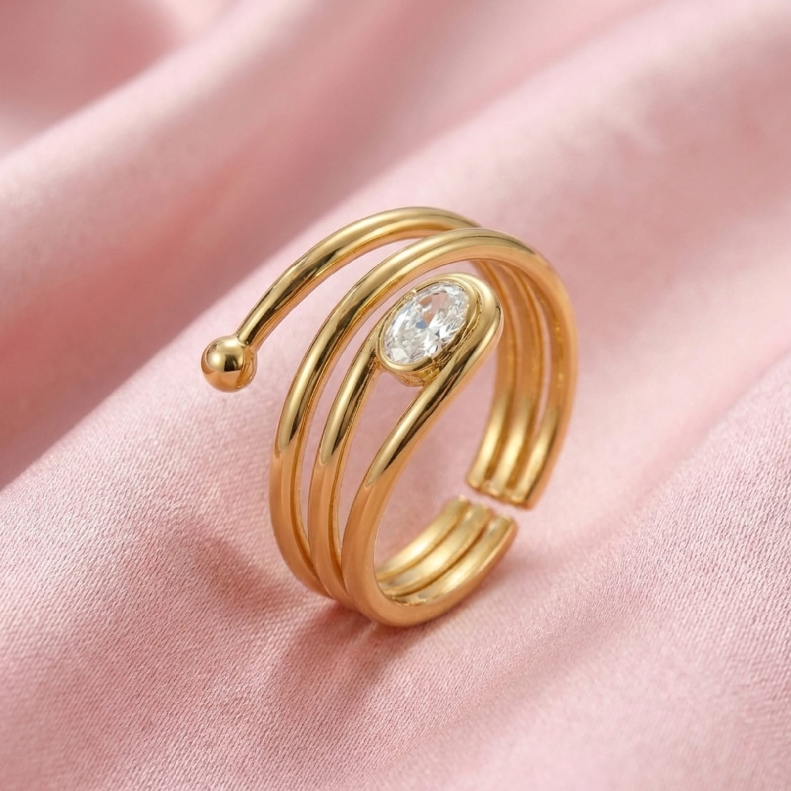 Celestial Curve Spark 18 Carat Gold Finished PVD Coated Anti-Tarnish Ring