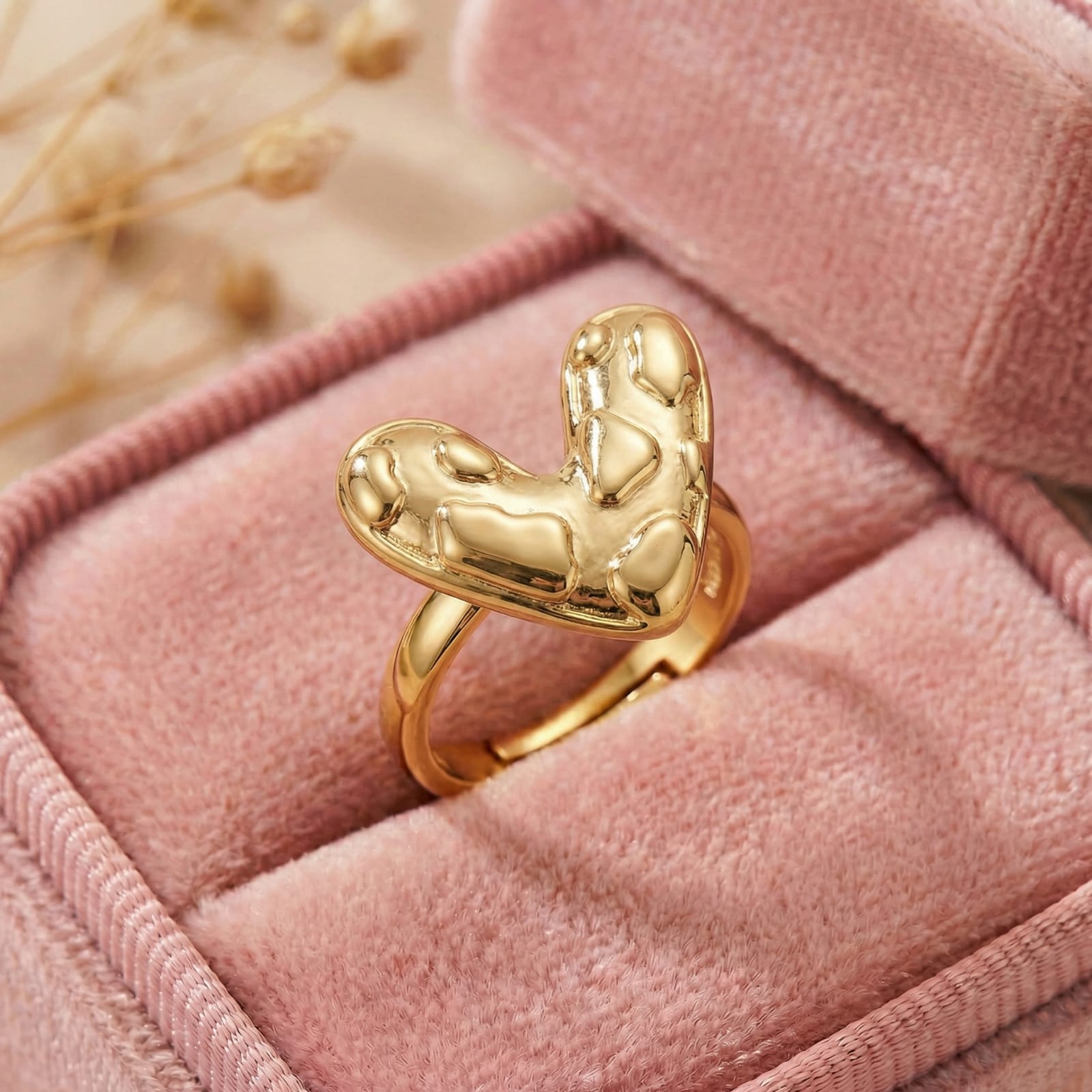 Golden Pulse Heart 18 Carat Gold Finished PVD Coated Anti-Tarnish Ring