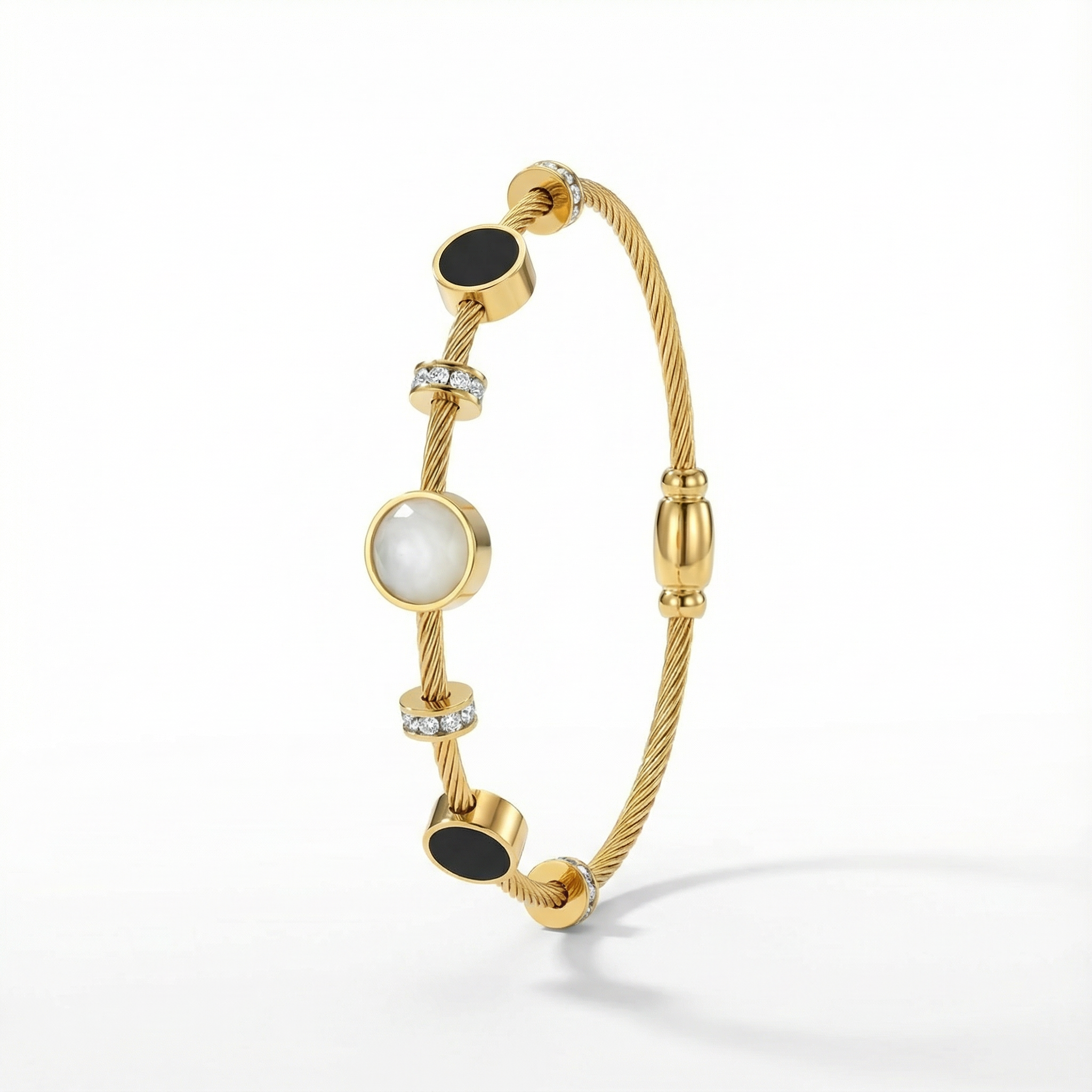 Celestial Pearl & Onyx Gold 18 Carat Gold Finished PVD Coated Anti-Tarnish Bracelet