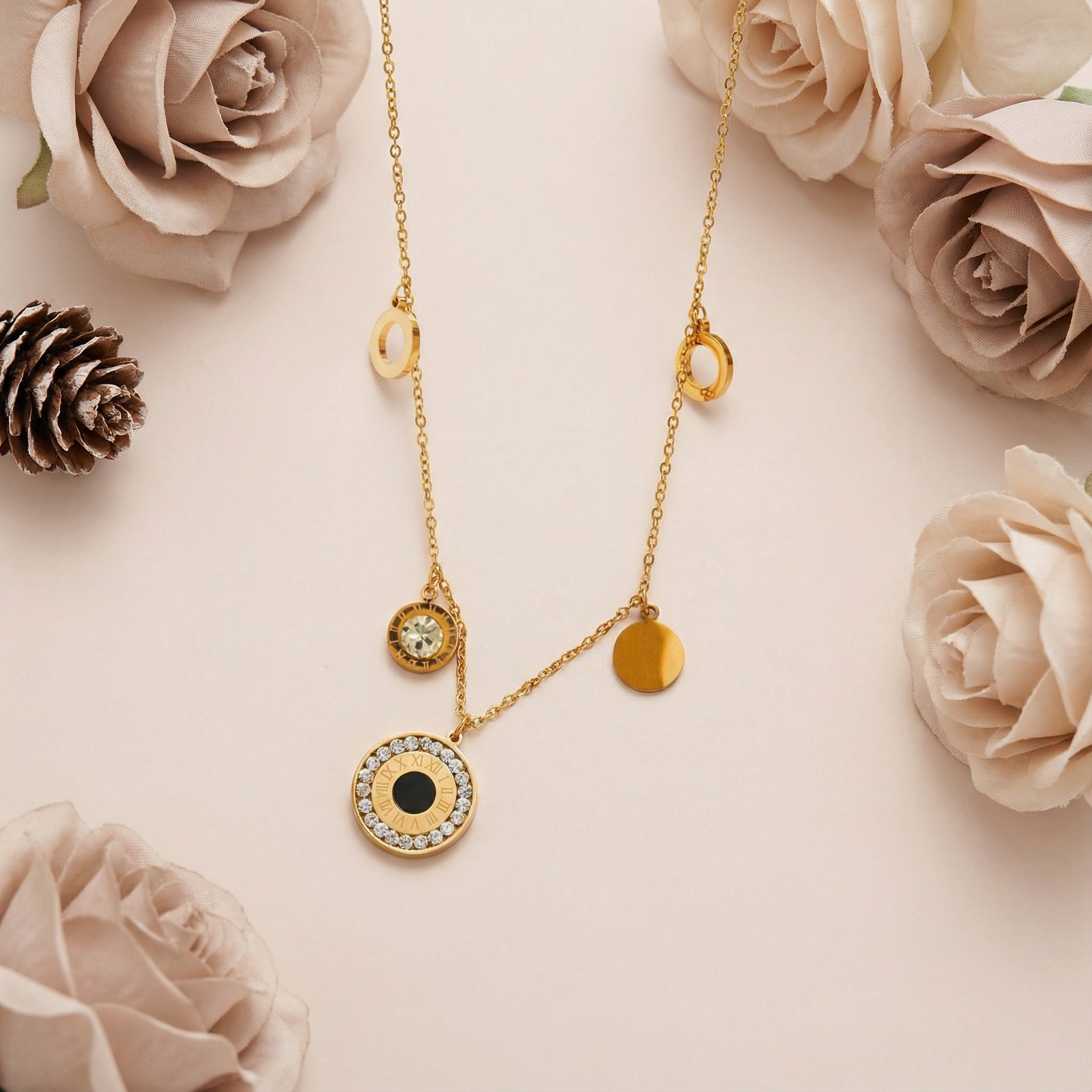 Golden Time Charm 18 Carat Gold Finished PVD Coated Anti-Tarnish Necklace