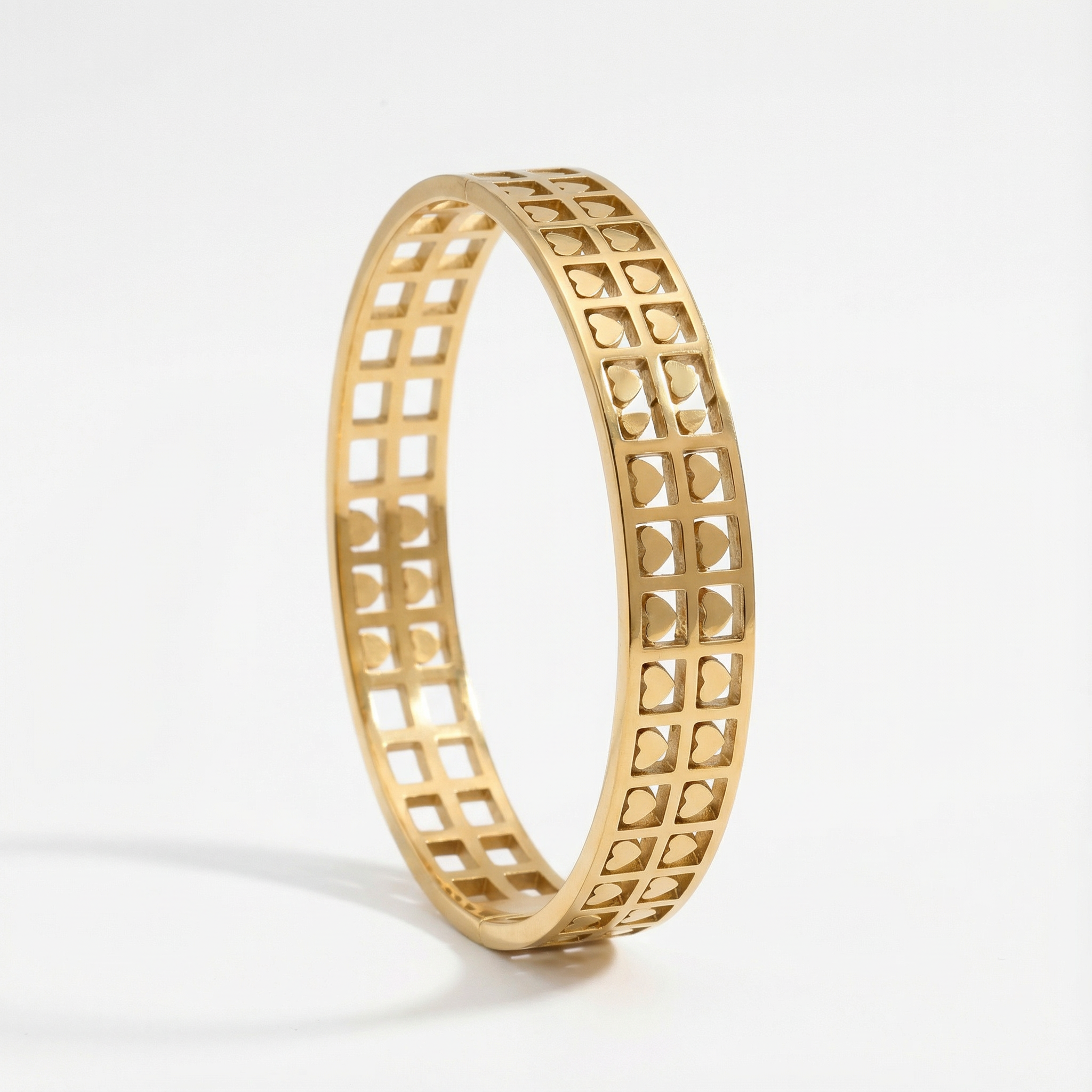 Golden Heart Grid 18 Carat Gold Finished PVD Coated Anti-Tarnish Bracelet
