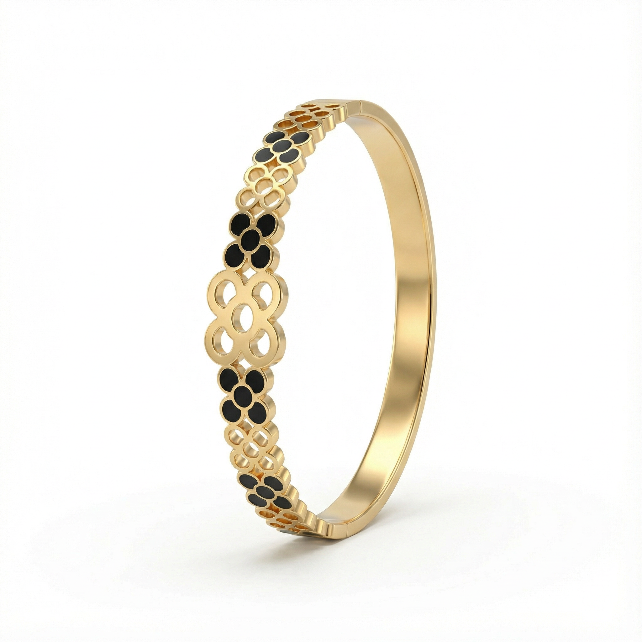 Black Floral Gold  18 Carat Gold Finished PVD Coated Anti-Tarnish Bracelet