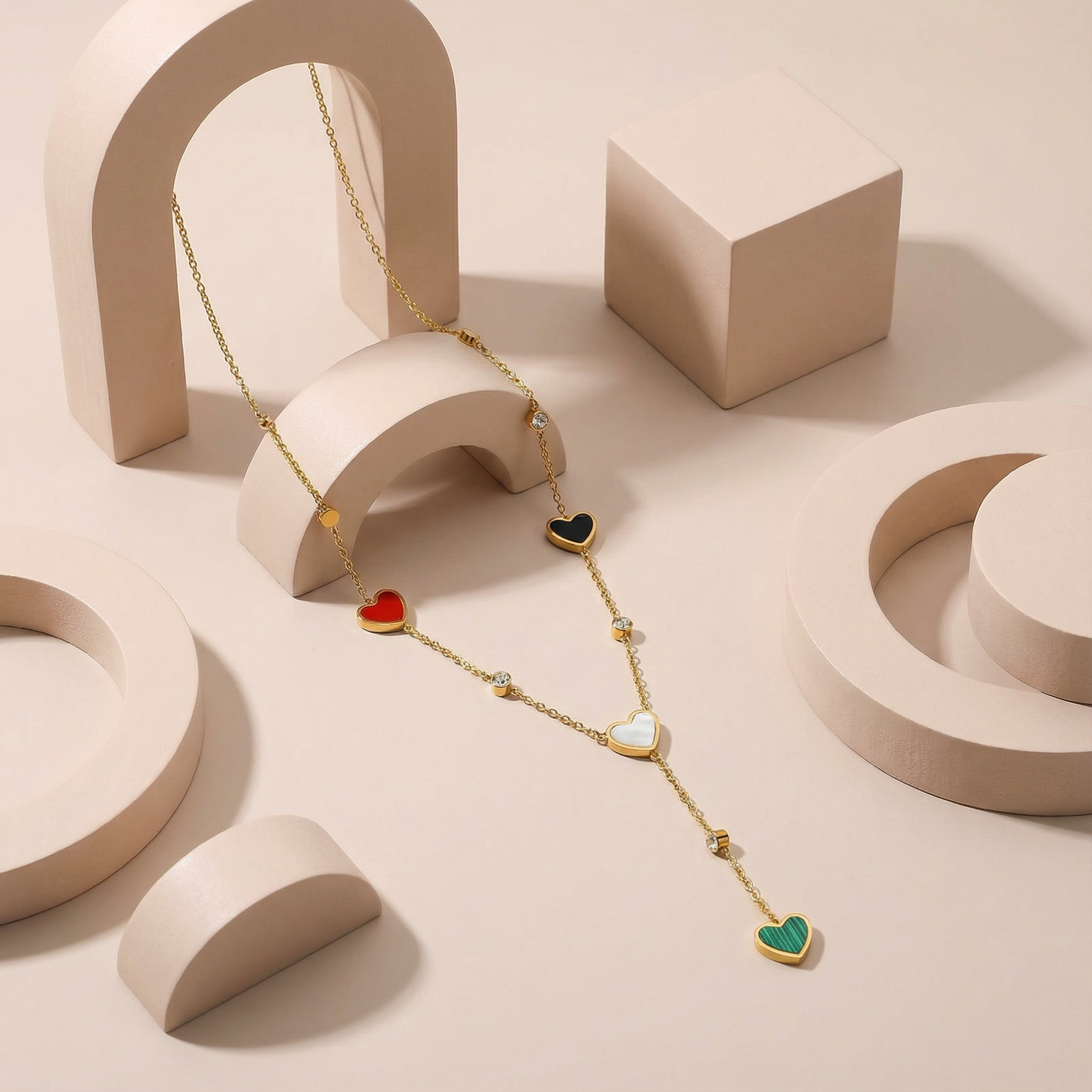 Multicolor Heart Charm 18 Carat Gold Finished PVD Coated Anti-Tarnish Necklace