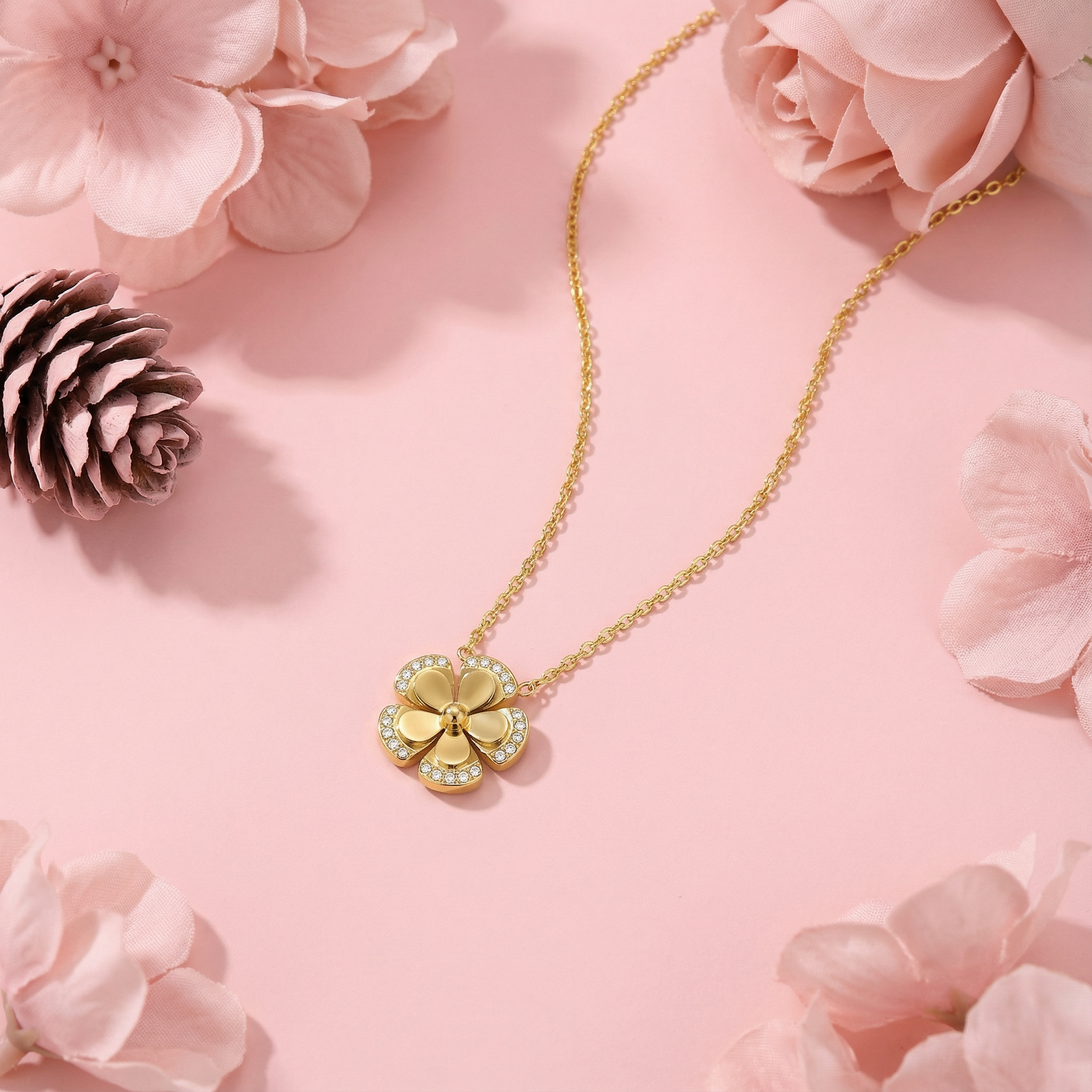 Golden Crystal Blossom 18 Carat Gold Finished PVD Coated Anti-Tarnish Necklace