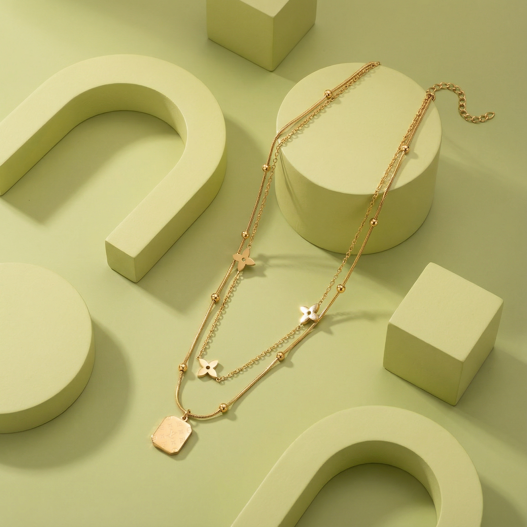 Golden Floral Layered Charm 18 Carat Gold Finished PVD Coated Anti-Tarnish Necklace