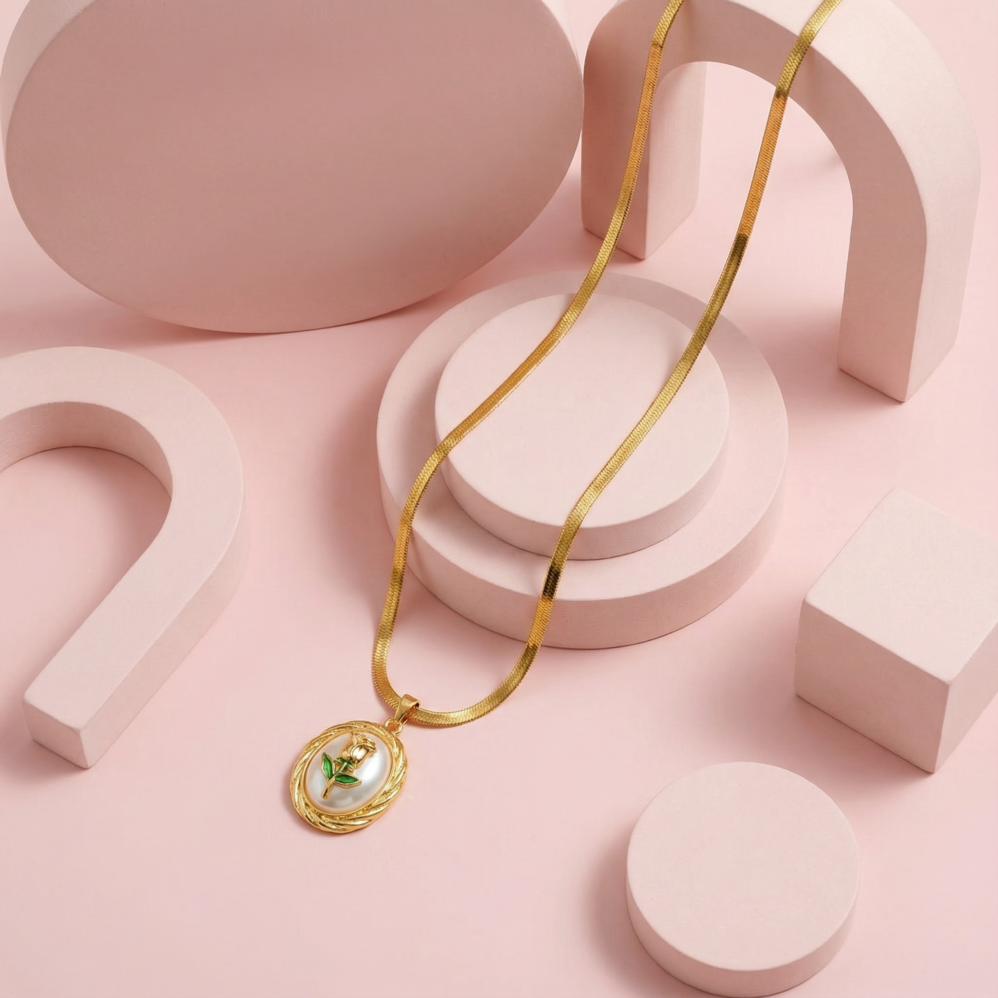 Golden Rose Embrace Pendant 18 Carat Gold Finished PVD Coated Anti-Tarnish Necklace