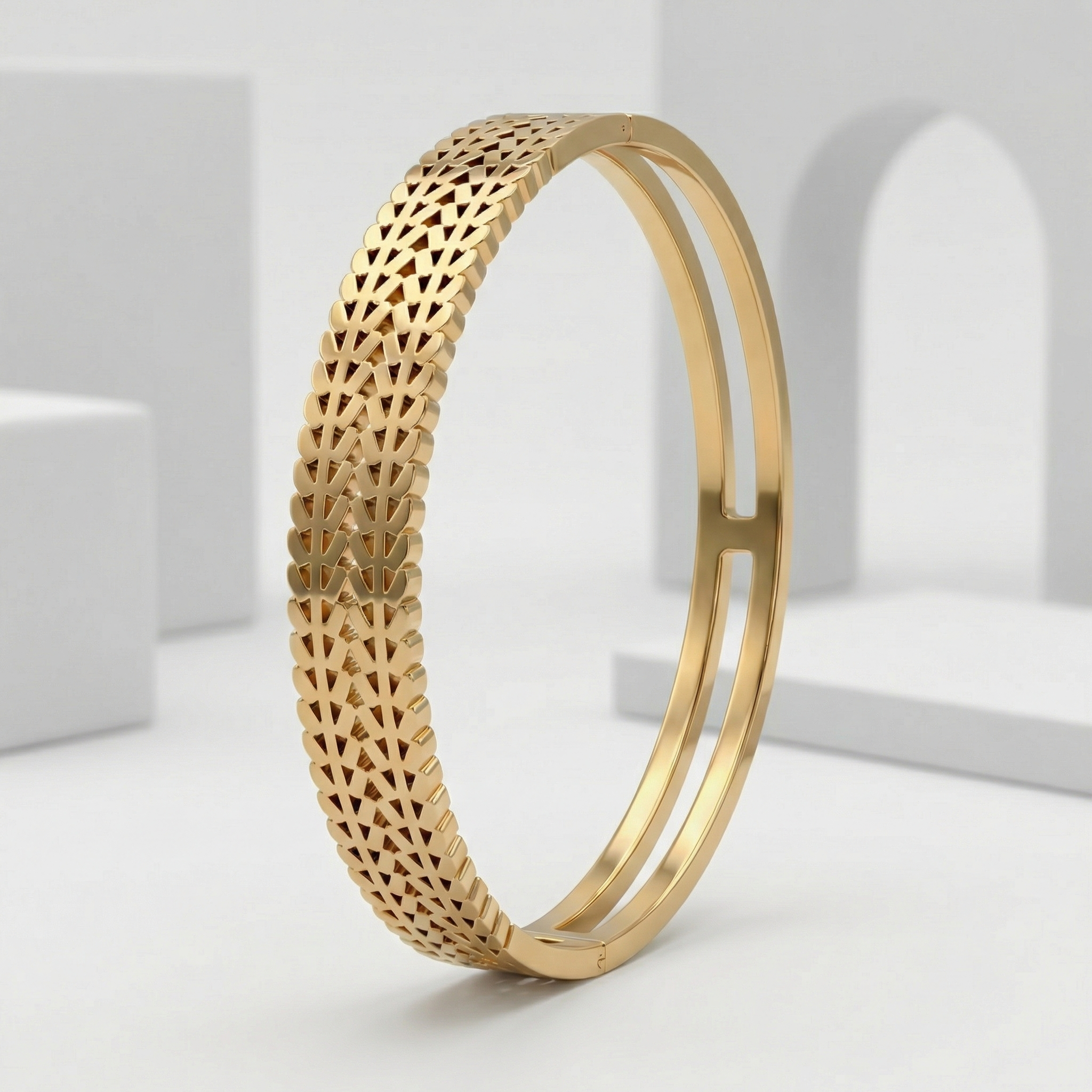 Golden Arrow Weave 18 Carat Gold Finished PVD Coated Anti-Tarnish Bracelet