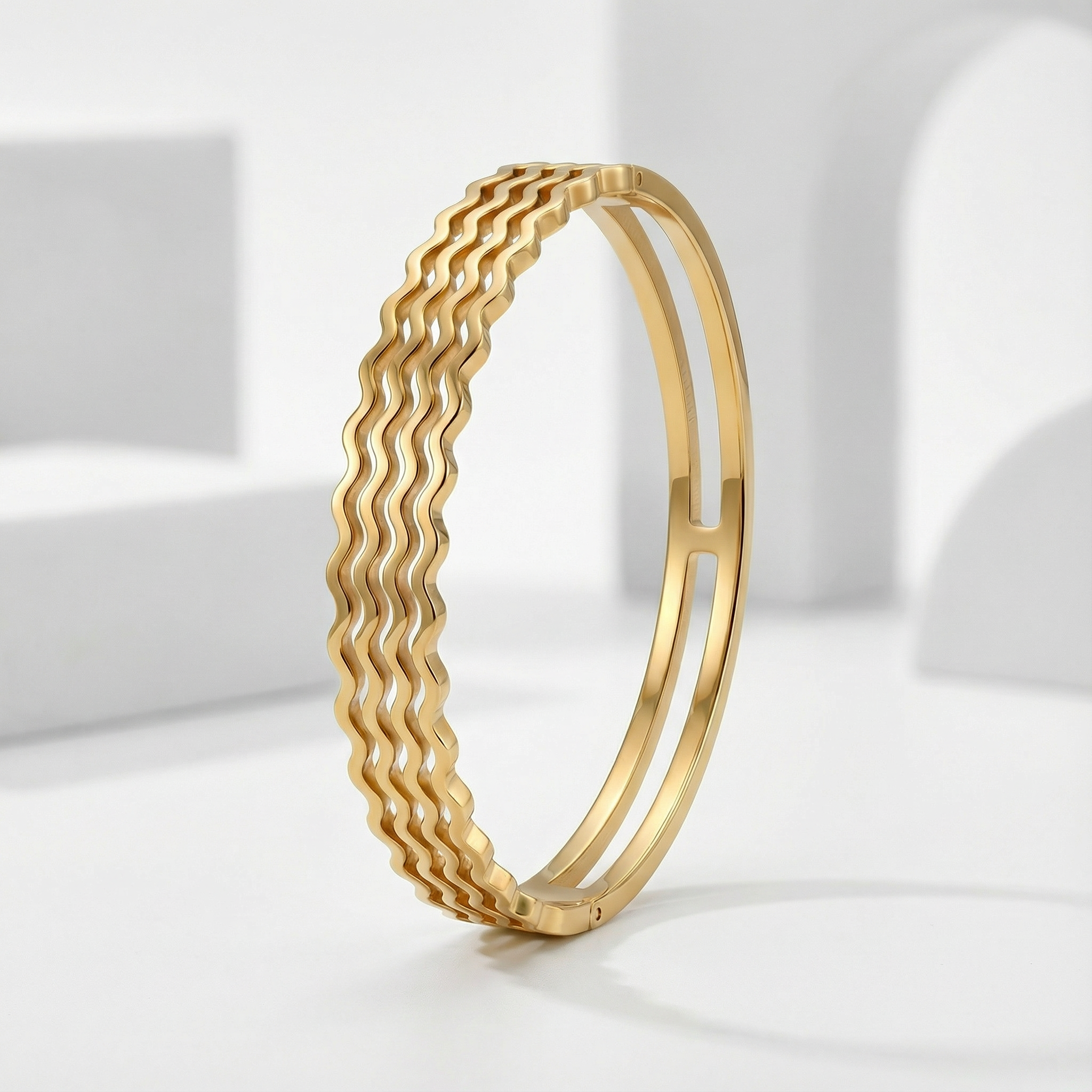 Golden Ripple Wave 18 Carat Gold Finished PVD Coated Anti-Tarnish Bracelet