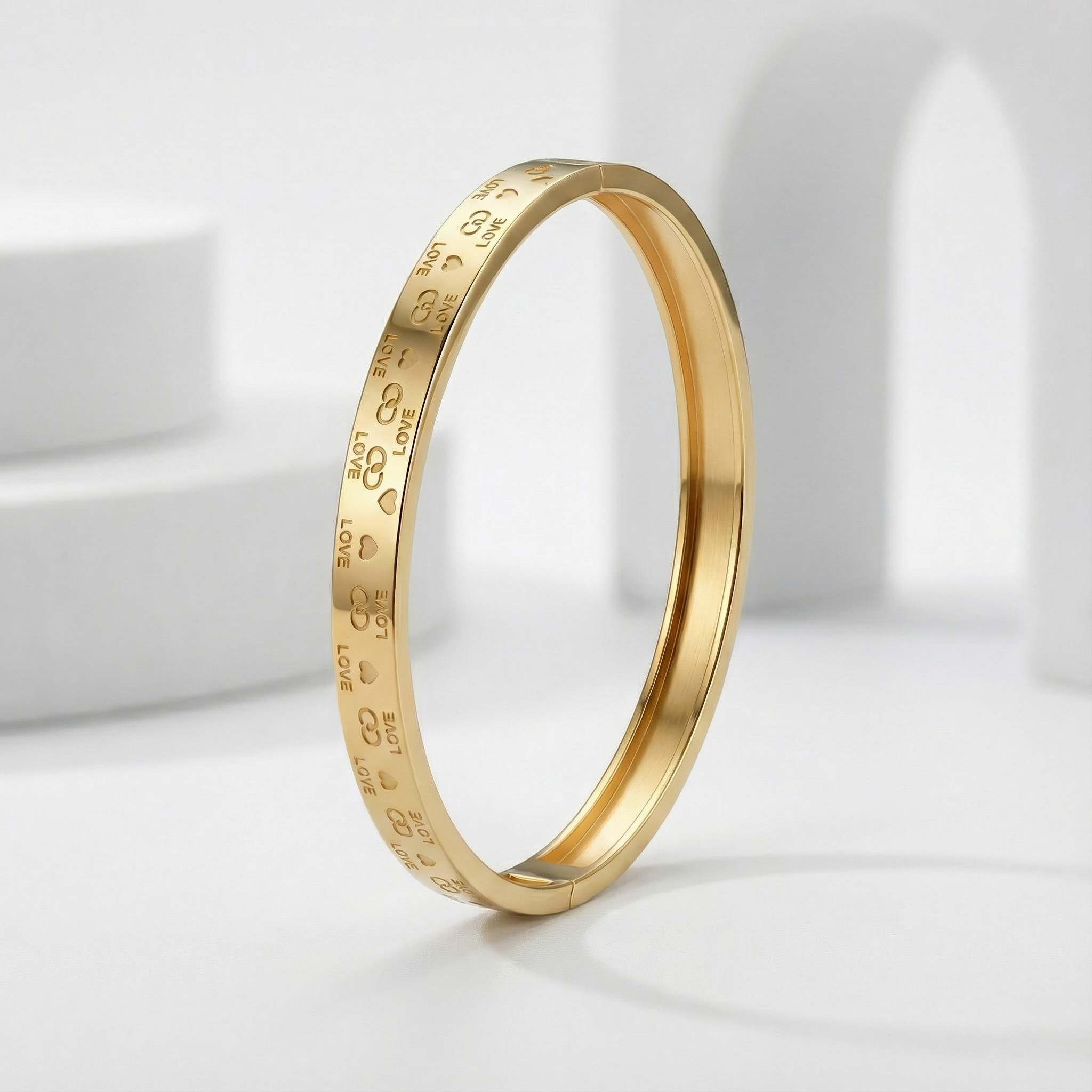 Eternal Love Engraved Gold 18 Carat Gold Finished PVD Coated Anti-Tarnish Bracelet