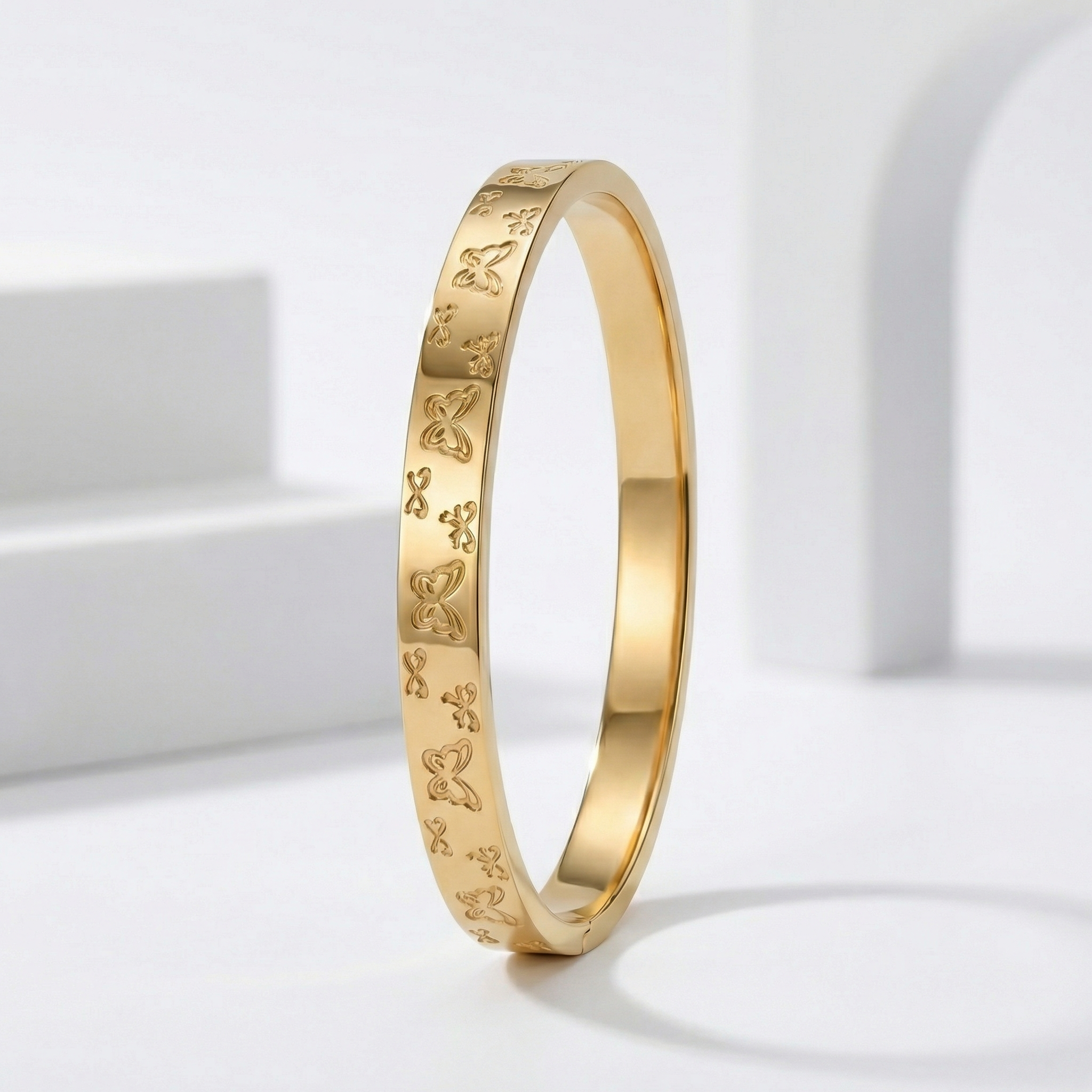 Butterfly Etched Gold 18 Carat Gold Finished PVD Coated Anti-Tarnish Bracelet