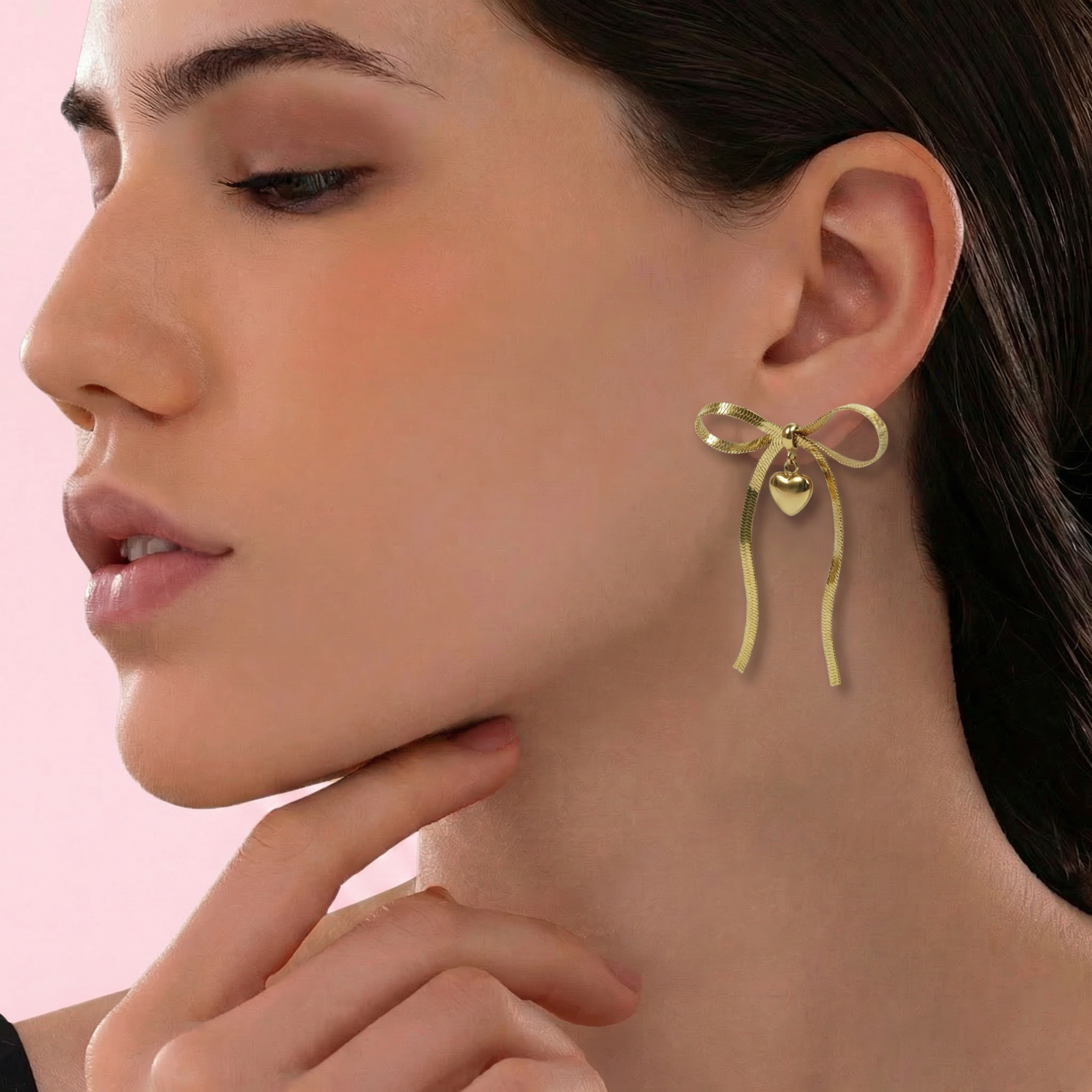 Golden Bow Heart Drop 18 Carat Gold Finished PVD Coated Anti-Tarnish Earrings