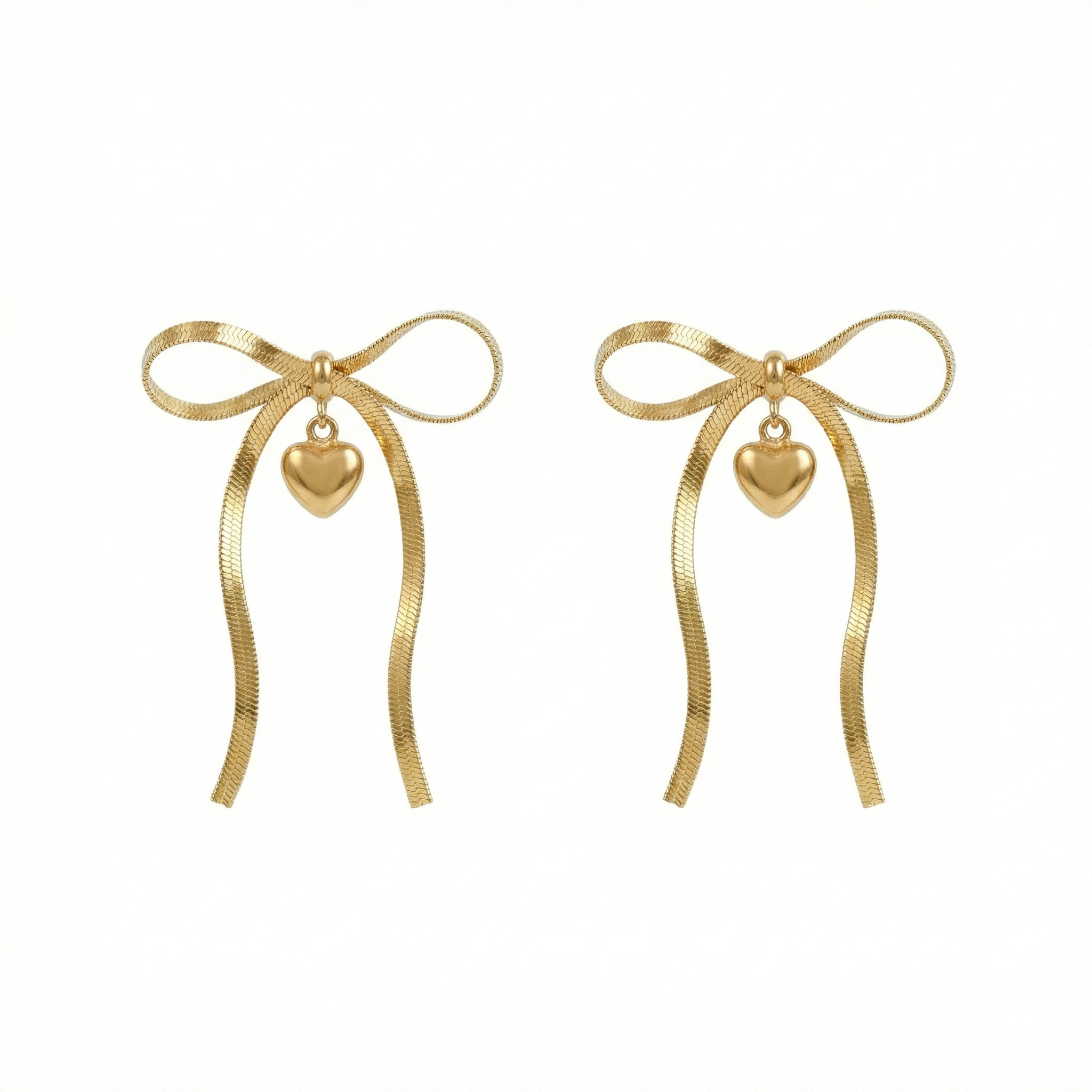 Golden Bow Heart Drop 18 Carat Gold Finished PVD Coated Anti-Tarnish Earrings