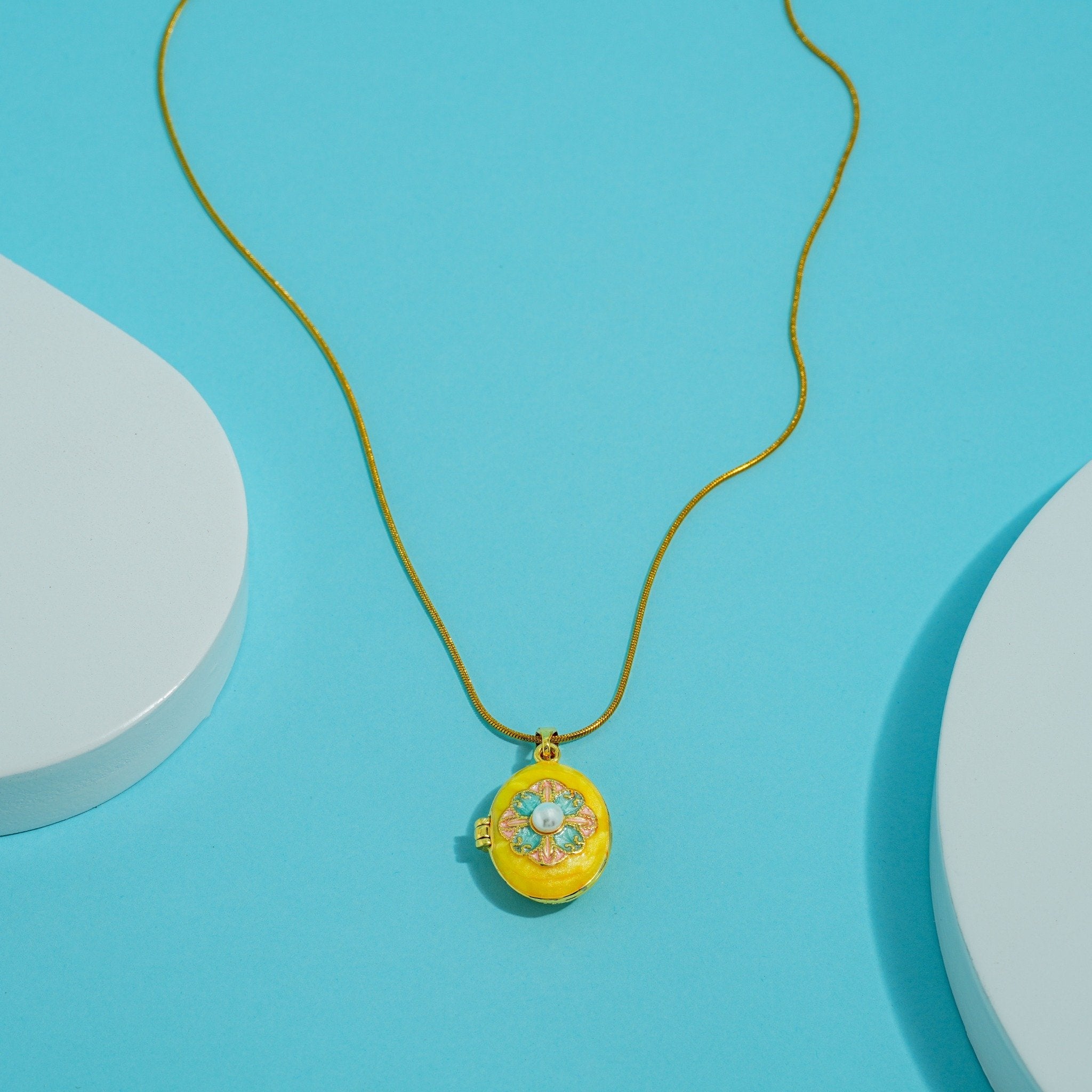 Imperial Bloom Pearl Locket 18 Carat Gold Finished PVD Coated Anti-Tarnish Necklace