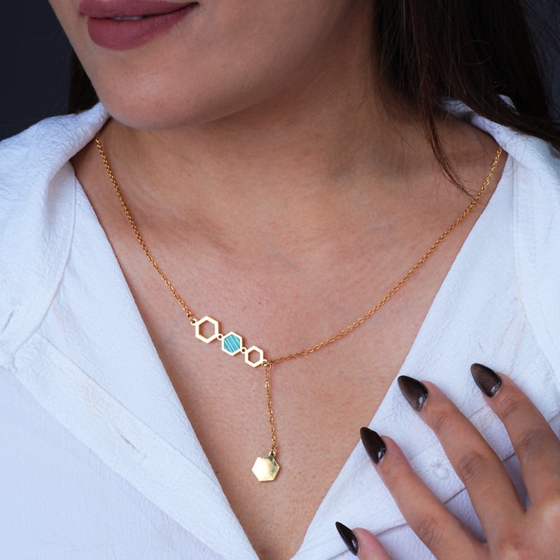 Emerald Hexa Drop 18 Carat Gold Finished PVD Coated Anti-Tarnish Necklace