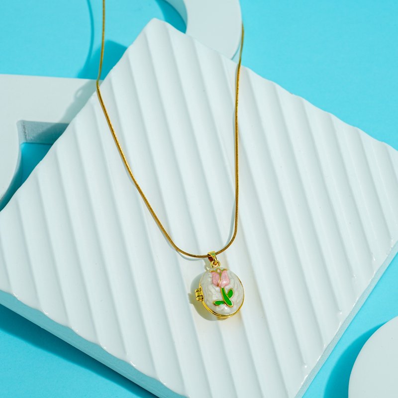 Blush Tulip Locket 18 Carat Gold Finished PVD Coated Anti-Tarnish Necklace